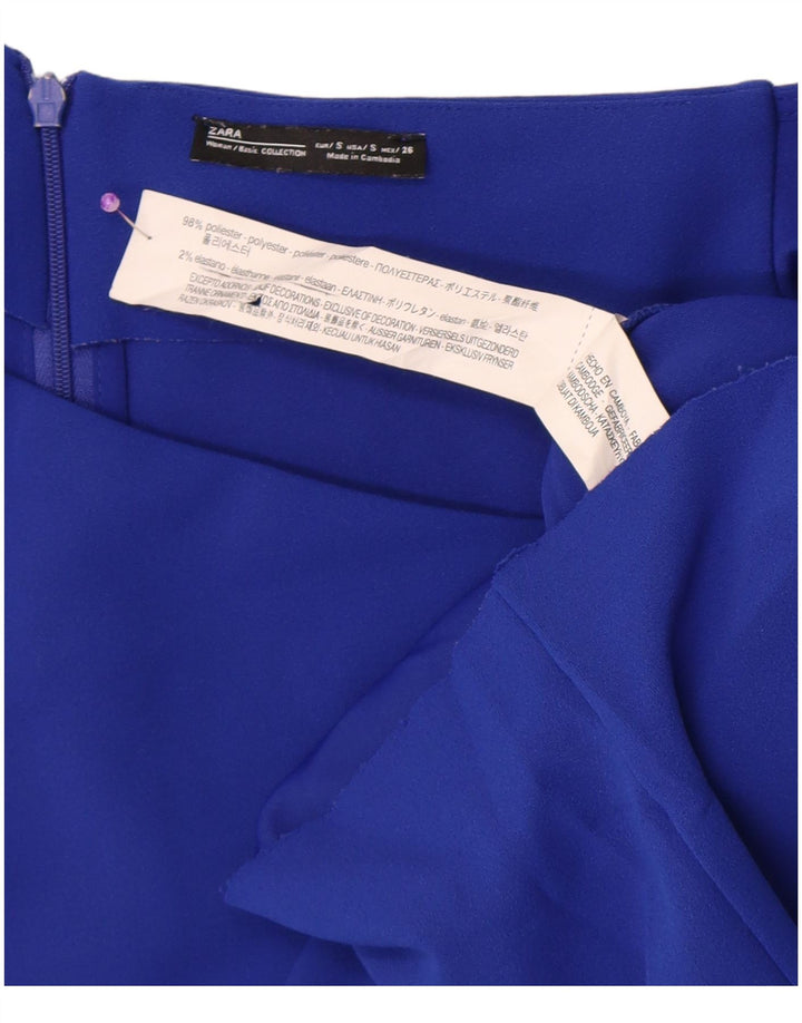 Zara Robe moulante à une épaule pour femme UK 8 Petit Bleu Polyester