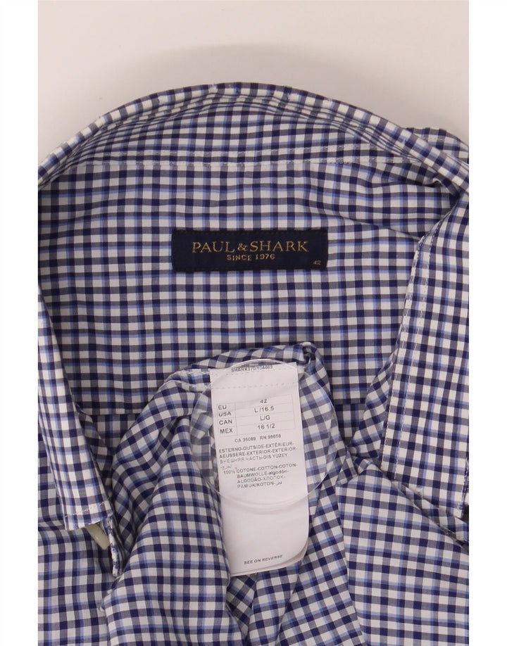 PAUL & SHARK Mens Shirt Size 42 16 1/2 Large Blue Check Cotton Vintage Paul & Shark and Second-Hand Paul & Shark from Messina Hembry 