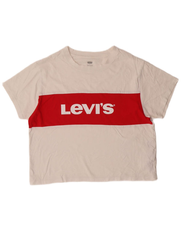 Levi's Femme Crop Graphic T-Shirt Top UK 14 Medium Blanc Colorblock