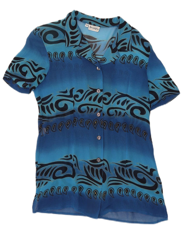 Nostalghia Womens Short Sleeve Shirt Blouse IT 42 Medium Blue Paisley