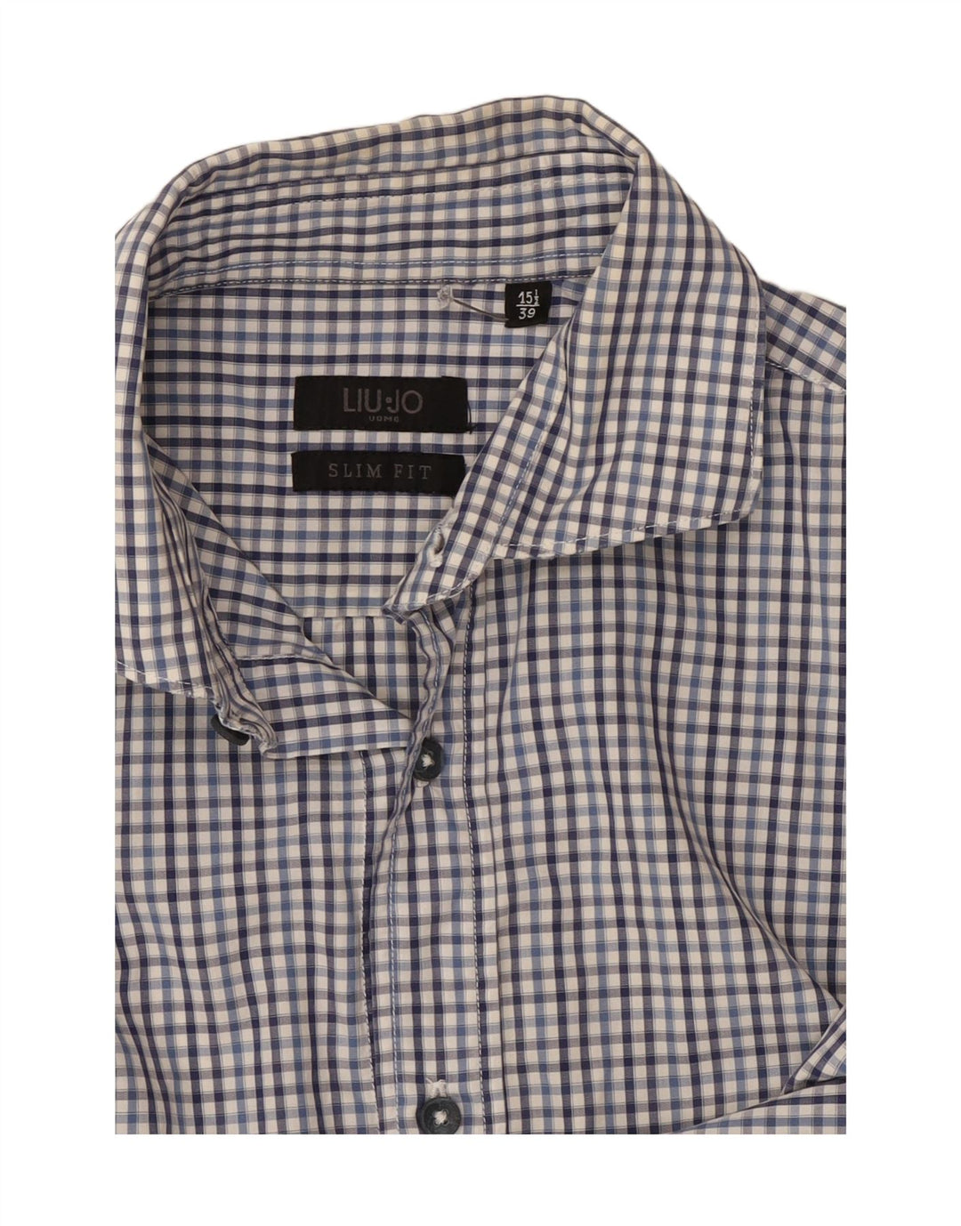 Liu Jo Chemise slim fit pour homme Taille 39 15 1/2 Bleu marine moyen à carreaux
