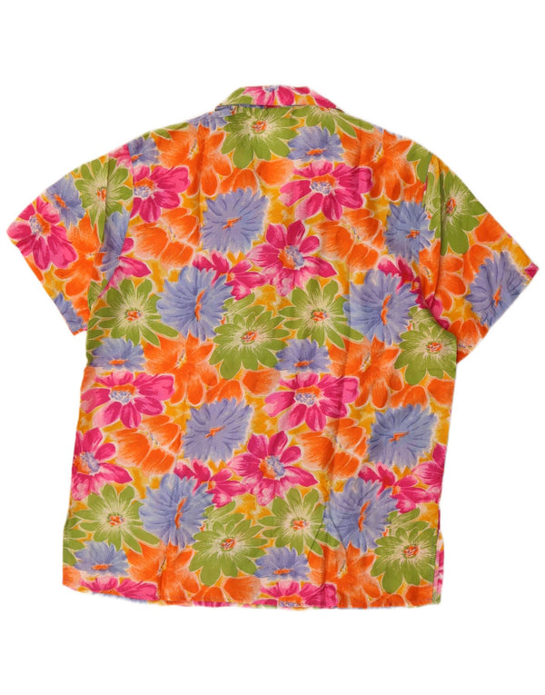 vintage Femme Chemise à manches courtes Blouse UK 14 Moyen Multicolore Floral