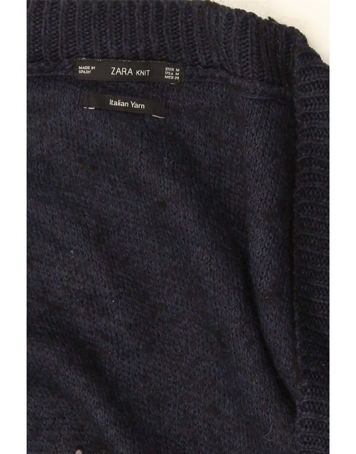 Zara Pull surdimensionné à col en V pour femme UK 14 Bleu marine moyen moucheté