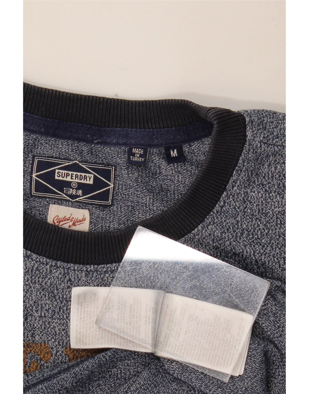 SUPERDRY Homme T-Shirt Graphique Top Bleu Marine Moucheté Coton