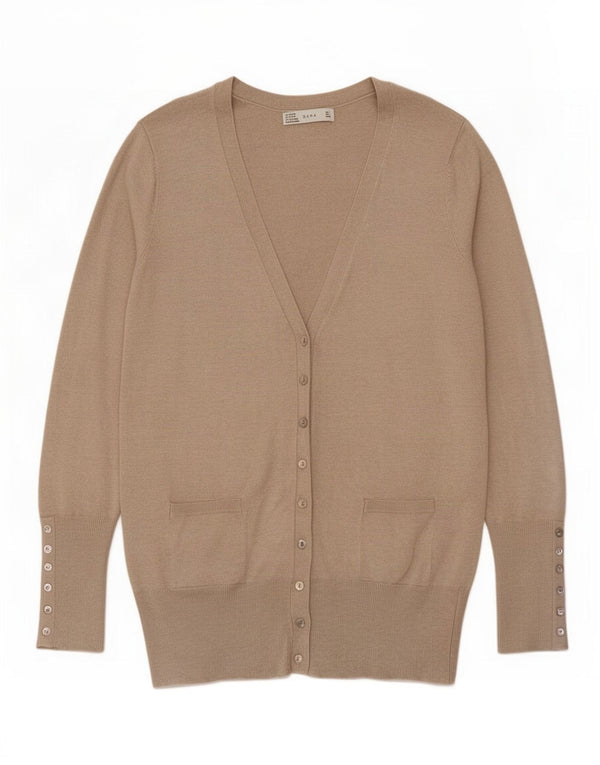 Zara Cardigan Femme Pull UK 14 Grande Rayonne Beige