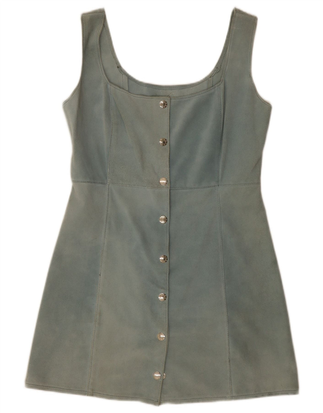 vintage Femme Suède Sans Manches Tunique Top UK 12 Cuir Bleu Moyen
