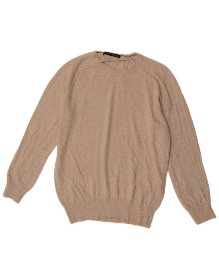 Zara Pull Col Rond Homme Beige Moyen Viscose