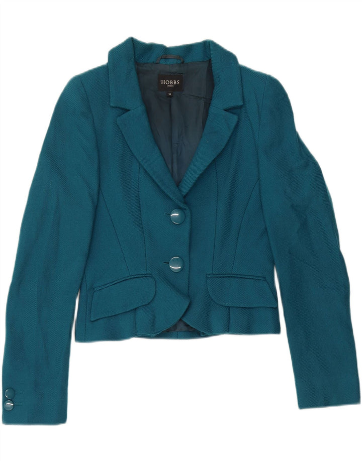Hobbs Veste blazer courte à 2 boutons pour femme UK 10 Petite laine bleue