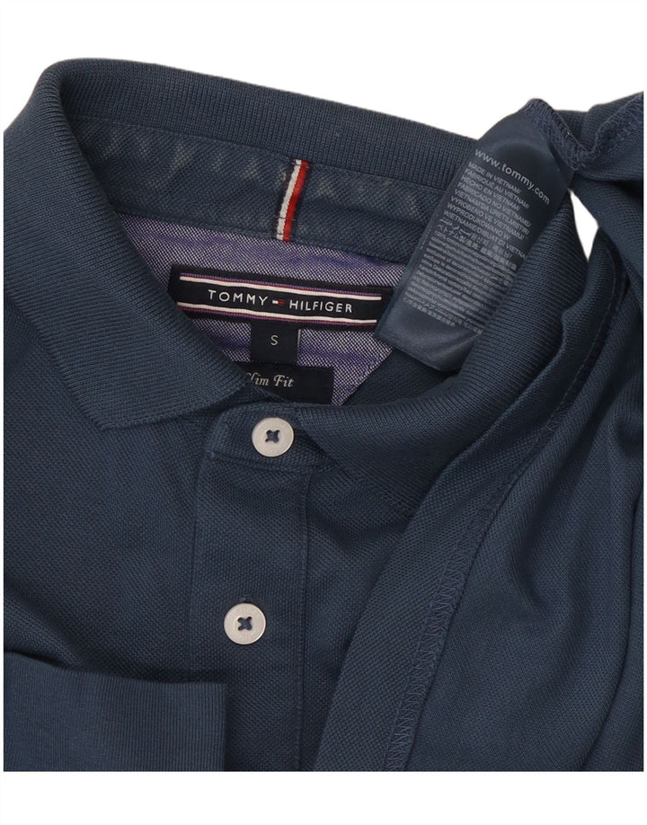 TOMMY HILFIGER Polo Slim Fit à Manches Longues pour Homme Petit Bleu Marine Coton