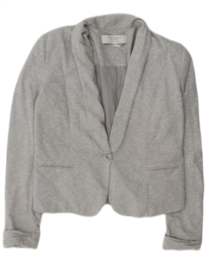 Zara Womens 1 Button Blazer Jacket UK 14 Large Gris Coton