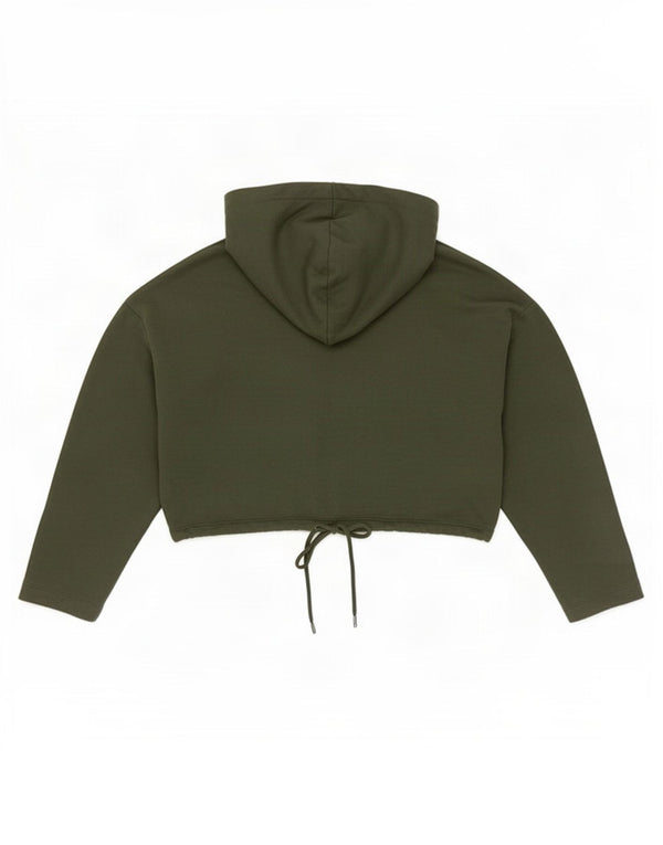 Zara Womens Crop Hoodie Jumper UK 16 Grand Kaki Coton