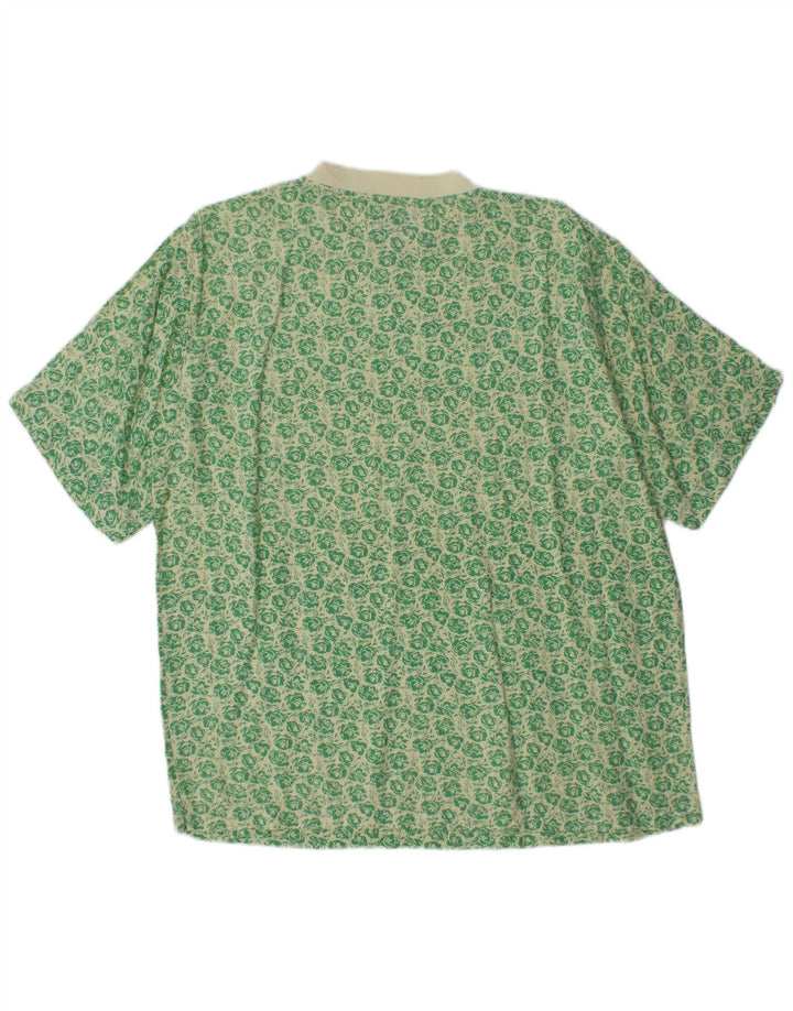 VINTAGE T-Shirt Homme Haut Grande Viscose Florale Verte