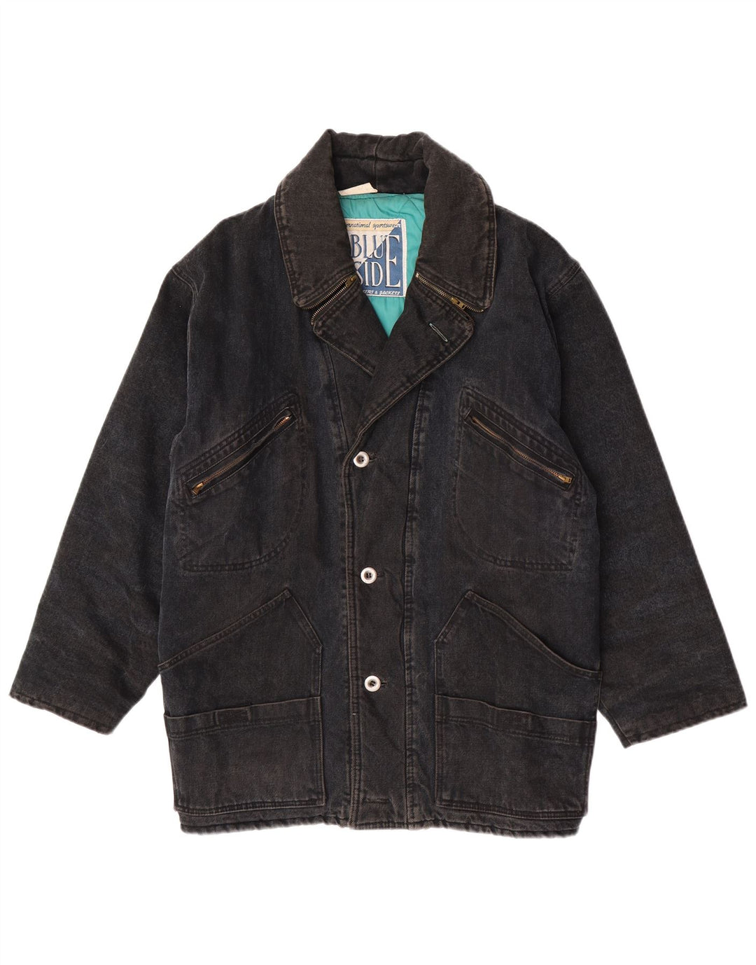 Blue Side Veste en jean pour homme UK 40 Large Noir