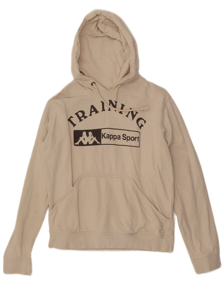 KAPPA Pull à capuche graphique d'entraînement pour femme UK 14 en coton blanc cassé moyen