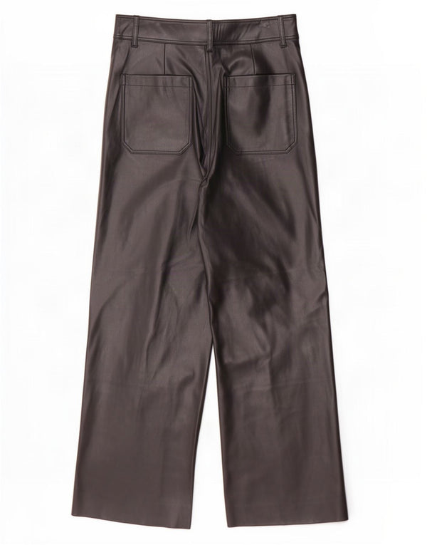 Zara Pantalon large en simili cuir pour femme EU 40 Medium W30 L29 Noir