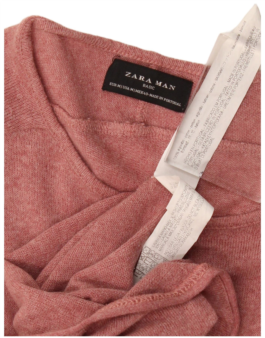 ZARA Homme Top Manches Longues Coton Rose Moyen