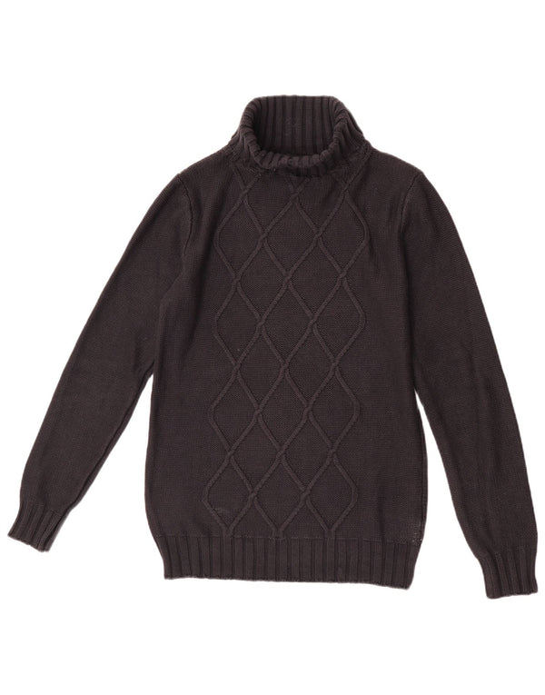 Vintage Womens Roll Neck Jumper Sweater UK 12 Medium Black Argyle/Diamond