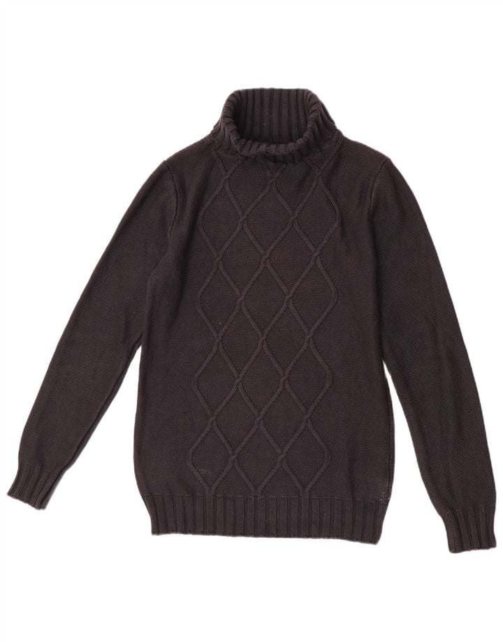 vintage Femmes Roll Neck Jumper Pull UK 12 Moyen Noir Argyle/Diamant