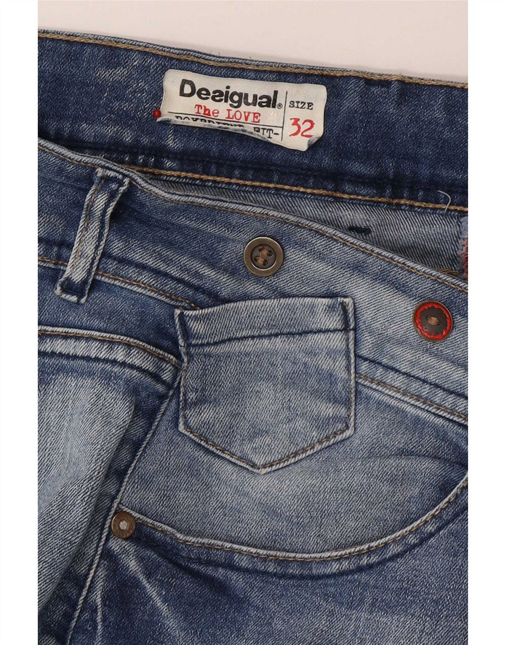 Desigual Jean Slim Graphique Femme W32 L30 Bleu Floral