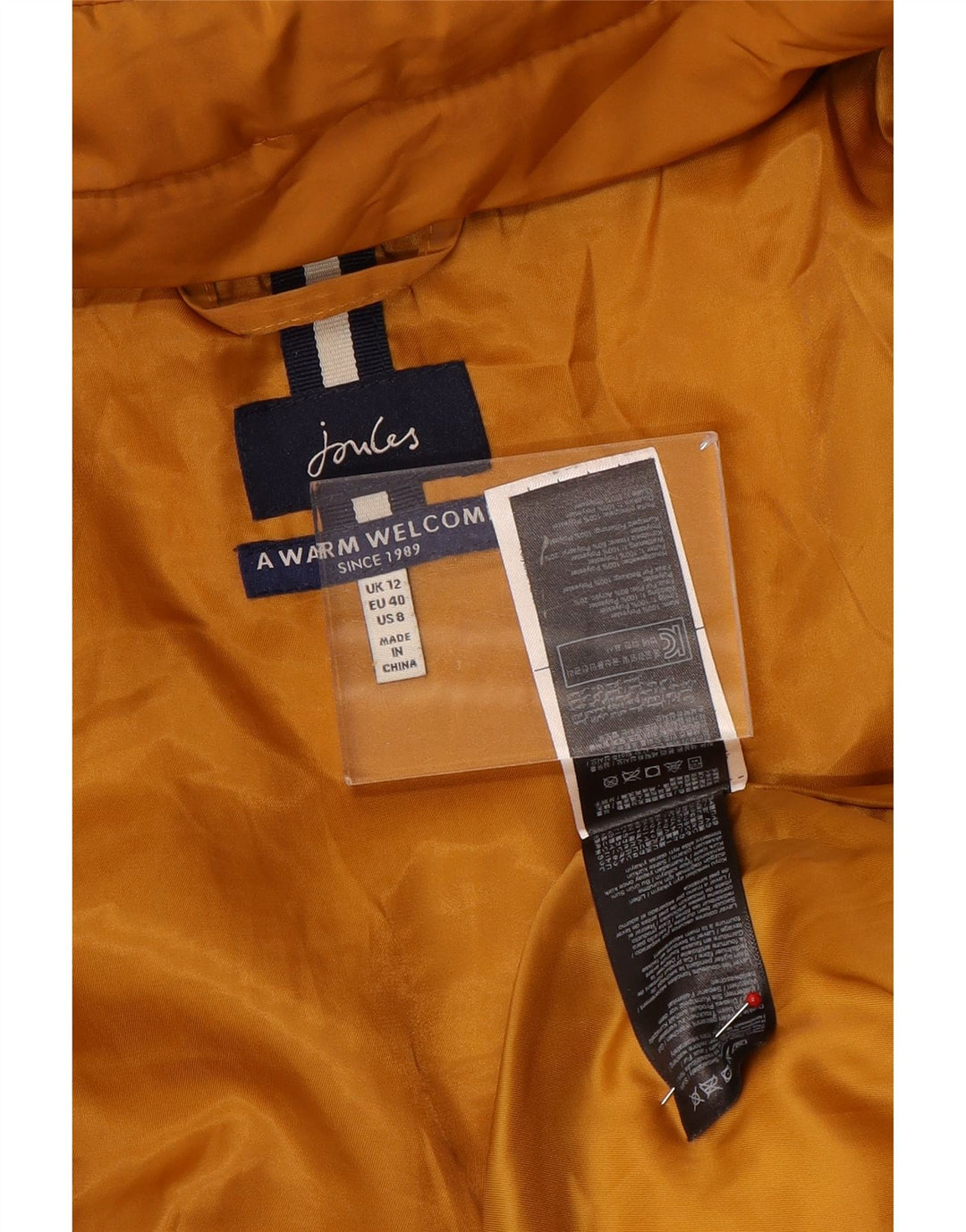 Joules Veste matelassée à capuche pour femme UK 12 Jaune moyen Polyester