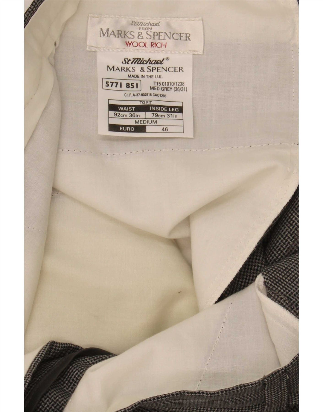 Marks & Spencer Pantalon de costume St. Michael pour homme W36 L31 Gris pied-de-poule