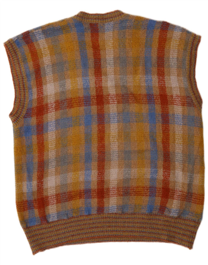 vintage Mens Vest Tank Top Grand Chèque Multicolore