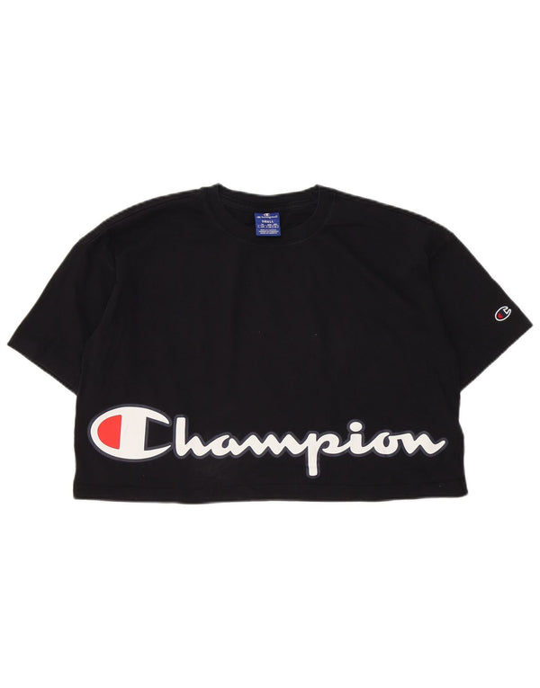 Champion T-shirt court surdimensionné pour femme UK 10 Petit coton noir