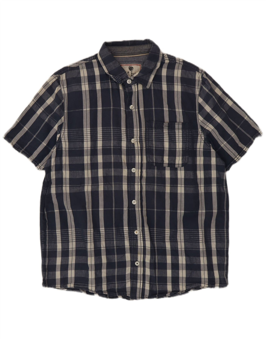 Fat Face Chemise à manches courtes pour homme en coton à carreaux bleu marine