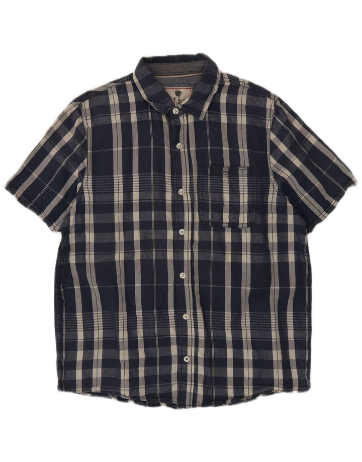 Fat Face Chemise à manches courtes pour homme en coton à carreaux bleu marine