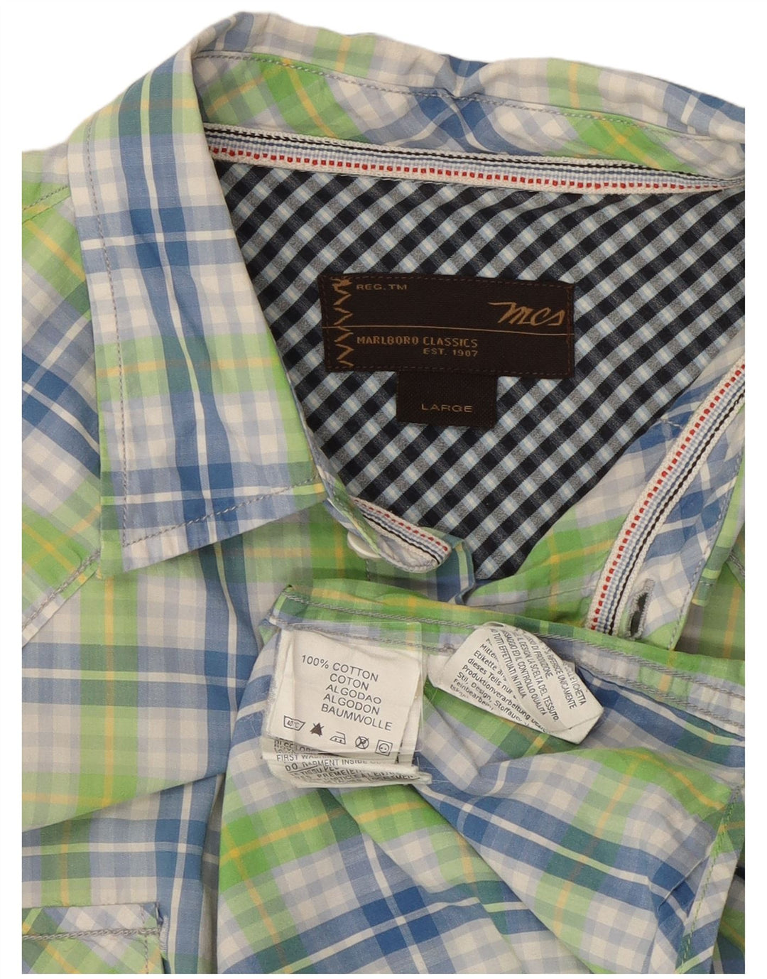 Marlboro Classics Chemise à manches courtes pour homme en coton à carreaux verts