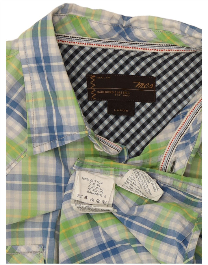 Marlboro Classics Chemise à manches courtes pour homme en coton à carreaux verts