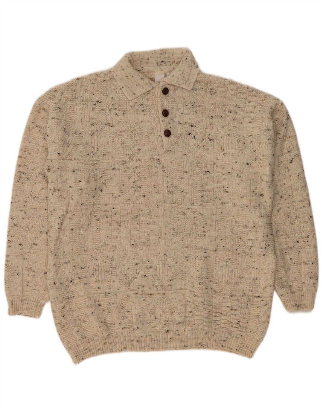 VINTAGE Pull col polo homme grand beige moucheté