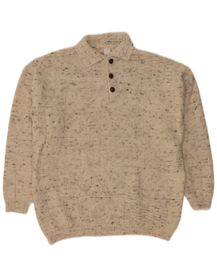 VINTAGE Pull col polo homme grand beige moucheté