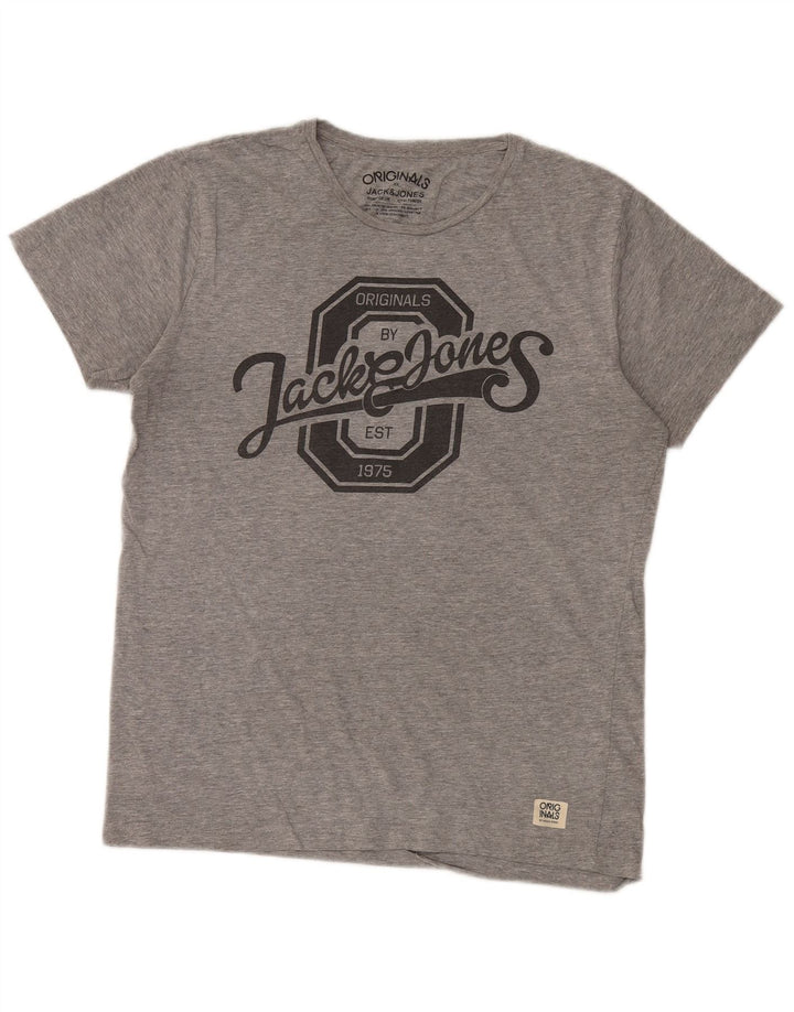 Jack & Jones T-Shirt Graphique Homme Gris Moyen Moucheté Coton