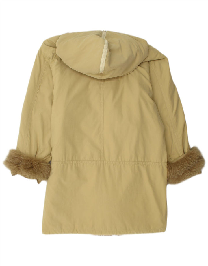 VINTAGE Manteau à capuche femme UK 14 Polyester Beige Moyen