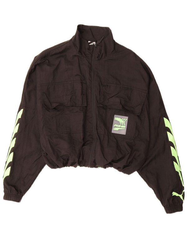PUMA Veste de survêtement Crop Graphic pour femme UK 14 Medium Noir Nylon