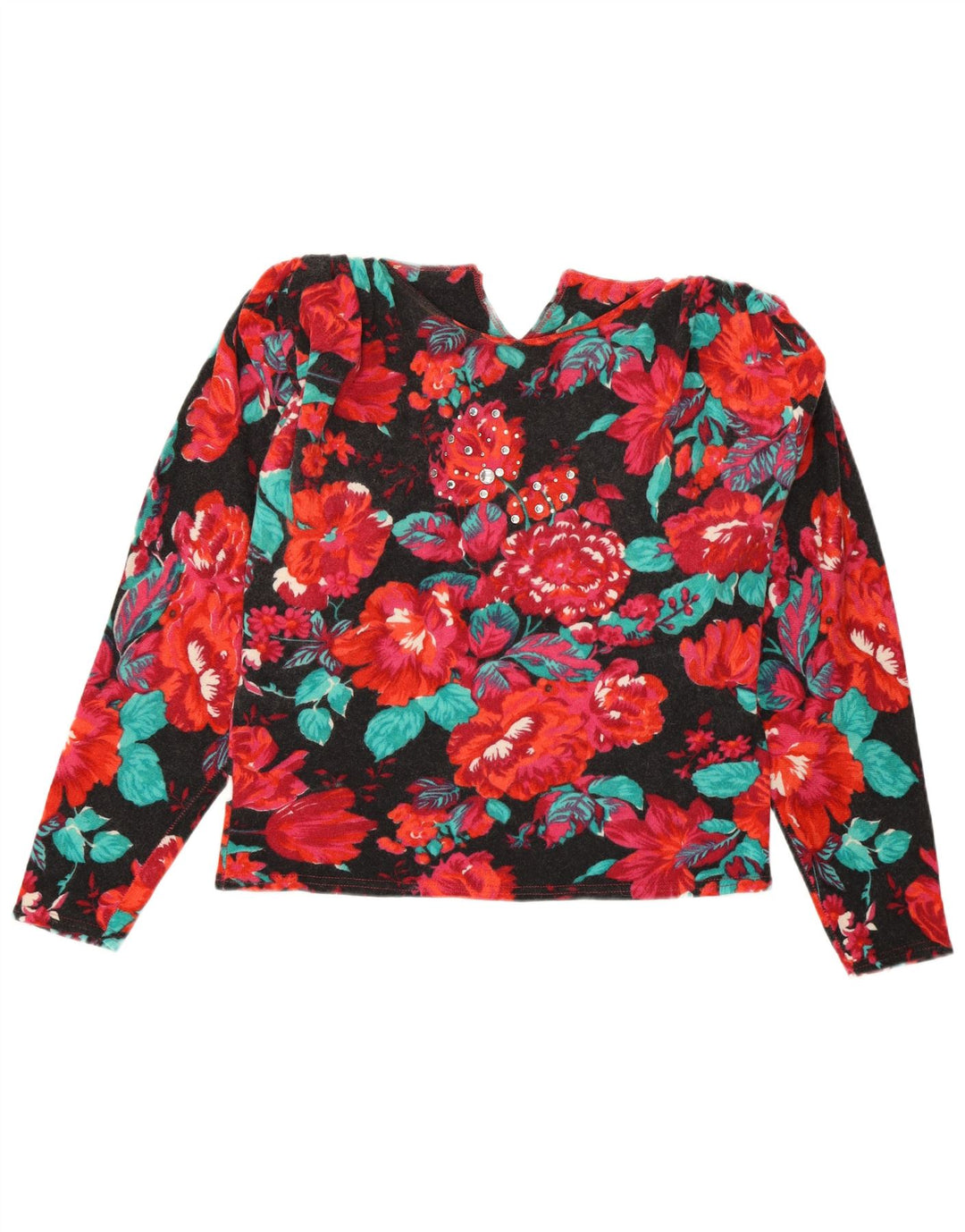 vintage Womens Crew Neck Jumper Pull UK 12 Moyen Multicolore Floral