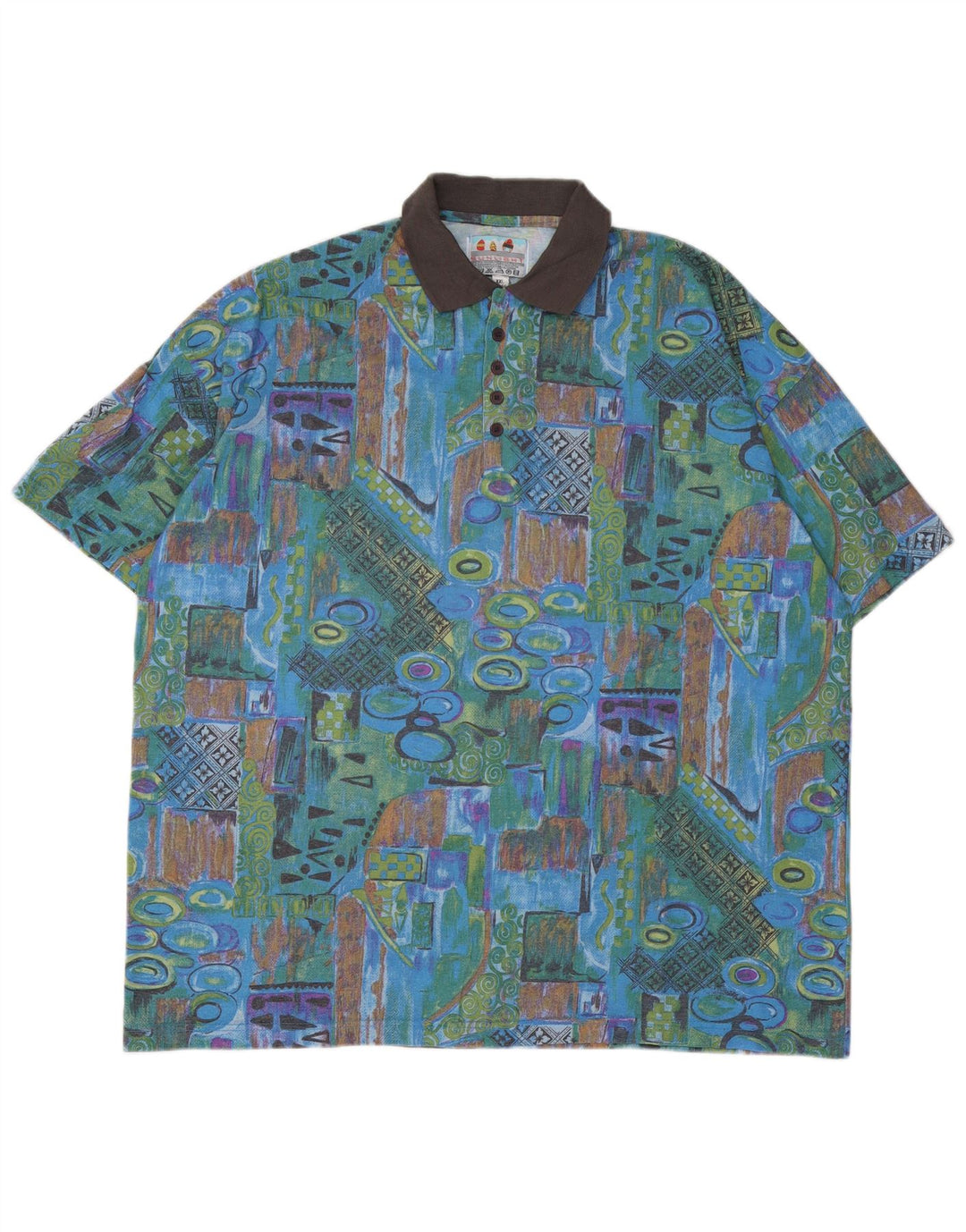 VINTAGE Polo Homme UK 45/46 2XL Multicolore Patchwork Coton