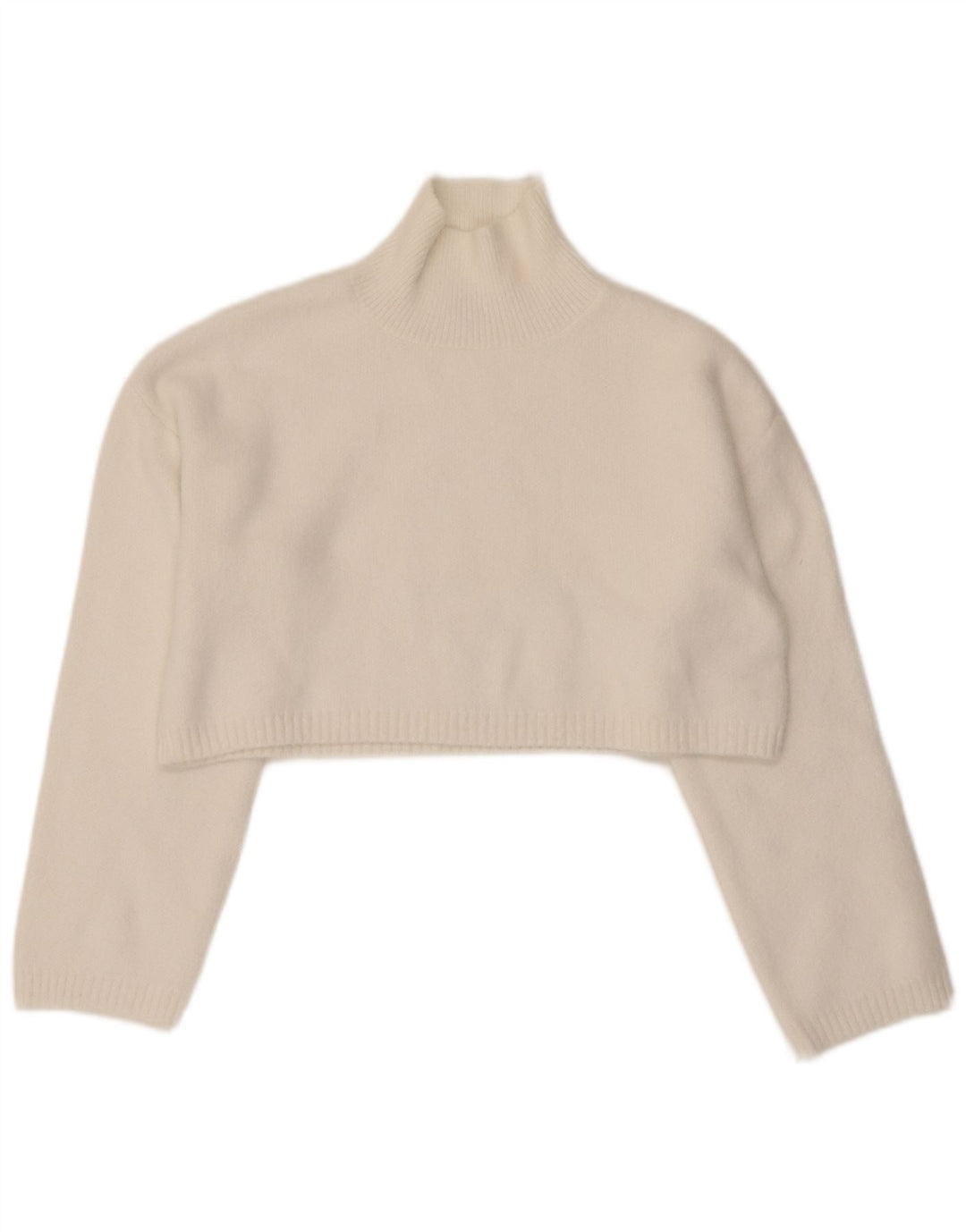 Zara Womens Crop Turtle Neck Jumper Sweater UK 10 Petit Blanc Polyamide