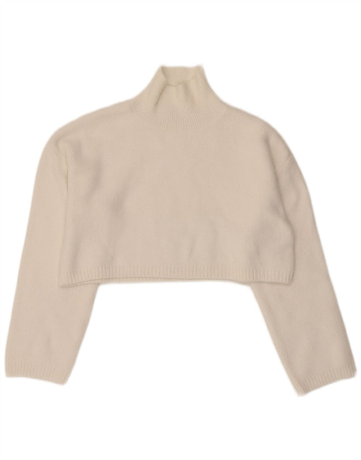 Zara Womens Crop Turtle Neck Jumper Sweater UK 10 Petit Blanc Polyamide