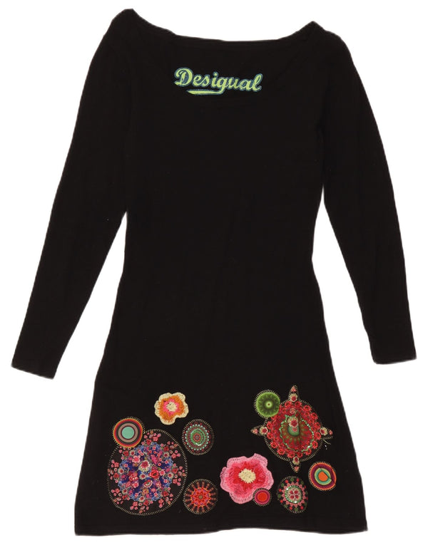 Desigual Robe trapèze graphique à manches longues pour femme UK 4 XS Noir Floral