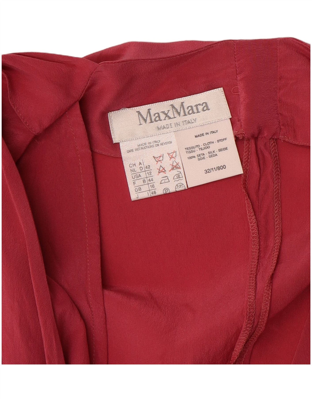 Max Mara Chemisier à manches longues pour femme UK 16 Large Rouge Soie