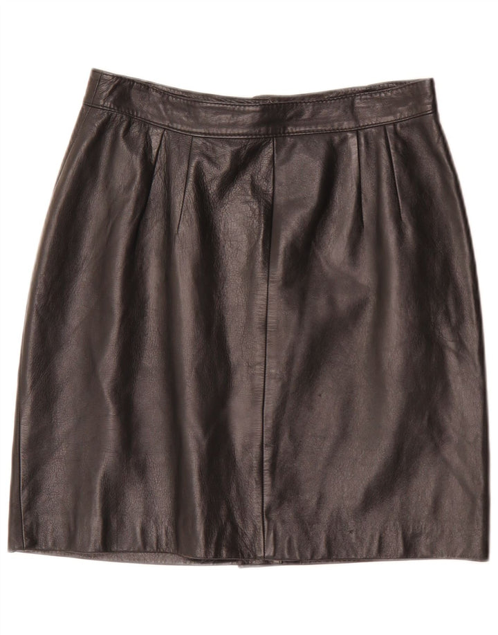 vintage Femme Mini Jupe En Cuir W28 Moyen Noir
