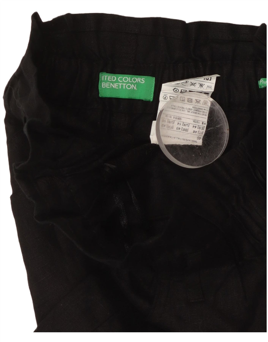 BENETTON Short décontracté taille haute pour femme UK 14 Large W32 Lin noir