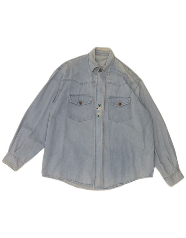 Chemise en denim homme vintage Grand coton floral bleu