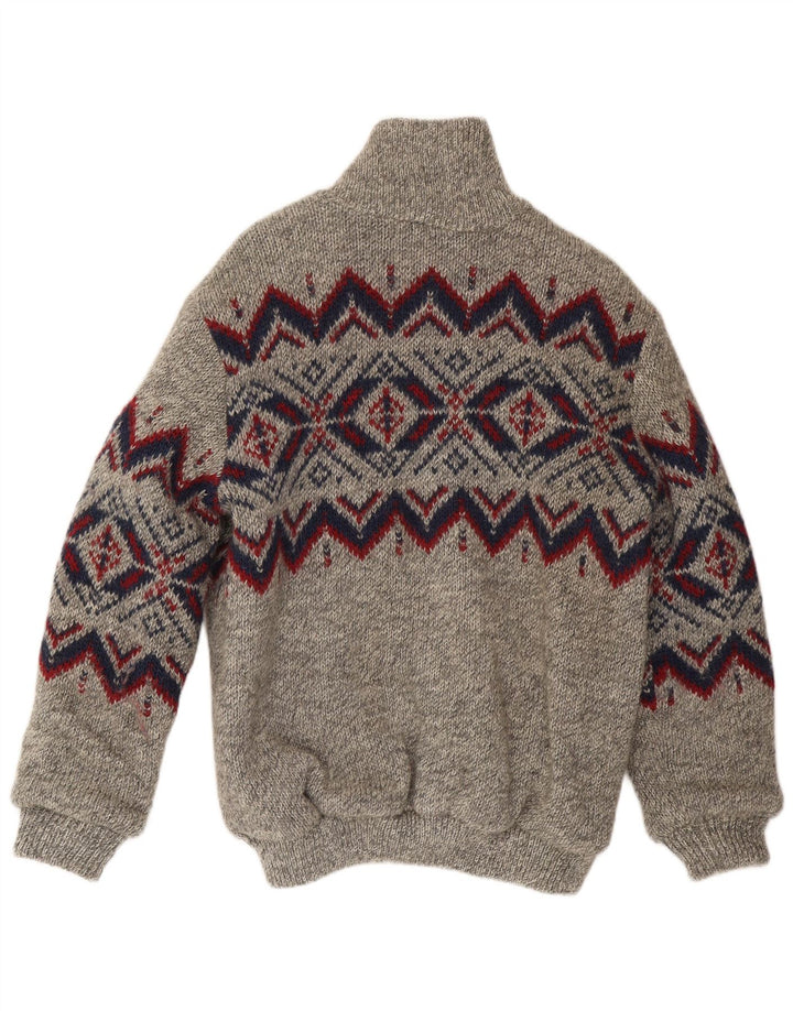 Silvy Veste réversible en tricot pour homme UK 40 Large Gris Géométrique