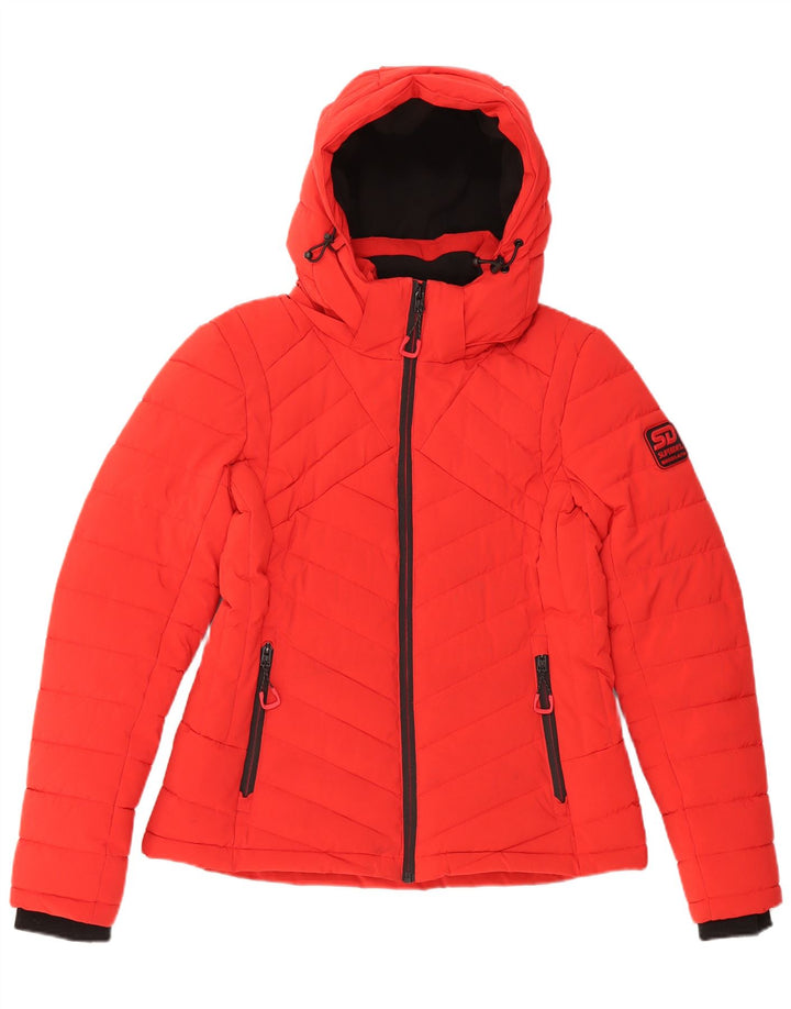 Superdry Veste matelassée à capuche surdimensionnée pour femme UK 10 Small Rouge Polyester