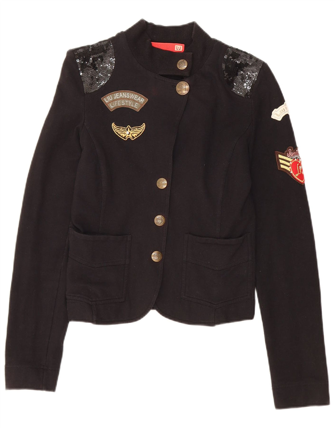 LIU JO Veste blazer courte à 4 boutons pour femme UK 6 XS en coton noir