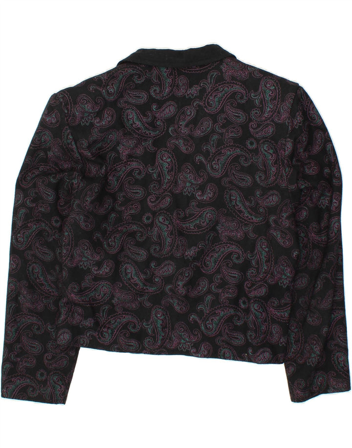 VINTAGE Womens Crop 1 Button Blazer Jacket UK 14 Large Black Paisley Vintage Vintage and Second-Hand Vintage from Messina Hembry 