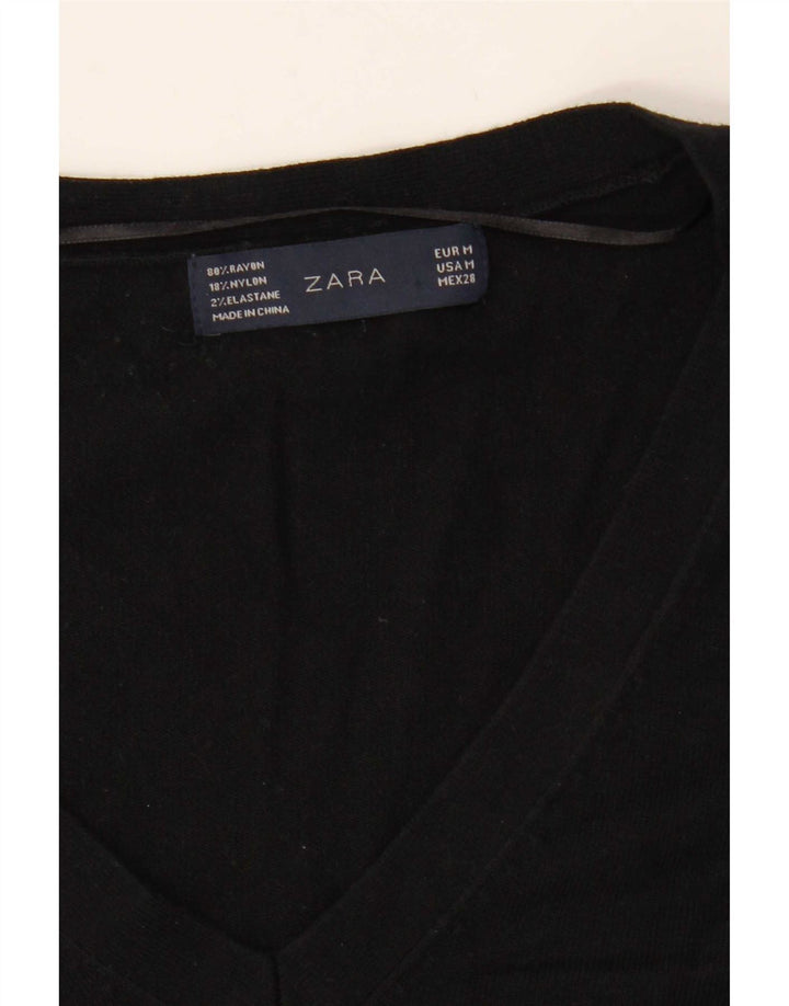Zara Pull col V pour femme UK 14 Rayonne noire moyenne